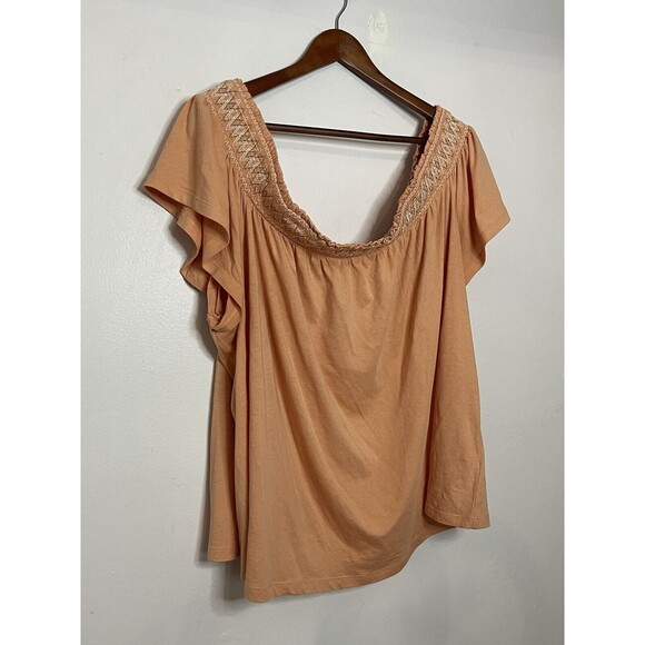 Torrid Women's 2x Orange Cotton Blouse Top Wide Neck Short Sleeve Flowy - Picture 2 of 6